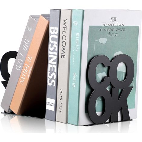 Serre-livres décoratifs en métal pour livre de cuisine, support de bureau, noir, design distinctif, étagère et table (1/5)