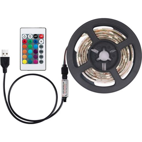 Bande LED RGB 1m 60LED DC5V 6W, Alimentation USB, Étanche, Réglable 16 Couleurs 4 Modes, IP65 Télécommande - Pour TV/Armoire à Vin/Fêtes/Intérieur (1/5)