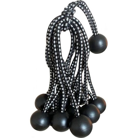 QAZQA Lot de 10 Tendeurs à Boule Réutilisables avec Cordon Elastique pour Auvent, Bâche, Sangles, Tentes, Poteaux et fils (noir + blanc) (1/5)