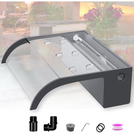 Fontaine De Piscine, Cascade Bassin Exterieur en Acrylique 90cm De Long, Lame D’Eau Largeur 20cm, Cascade Piscine Hors Sol avec Accessoires pour La Décoration D'étang, Patio,Jardin (1/5)