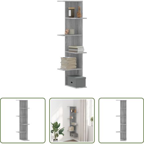 Eckregal -  Wand-Eckregal Grau Sonoma 36,5x36,5x140 cm Holzwerkstoff (1/5)