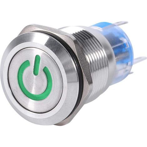 Interruttore a pulsante autobloccante impermeabile in acciaio inossidabile da 19 mm, 12 V, interruttore di alimentazione a pulsante con blocco, interruttori a bilanciere LED autobloccanti (verde). (1/5)