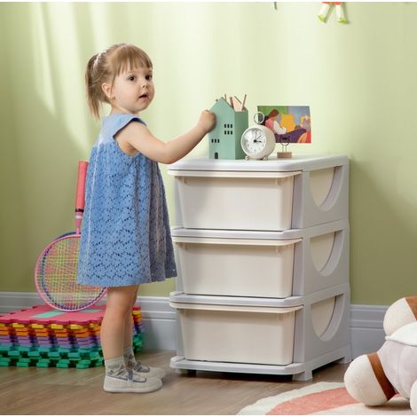 Mueble de almacenaje infantil con 3 cajones de plástico 37 x 37 x 56,5 cm blanco crema (1/5)