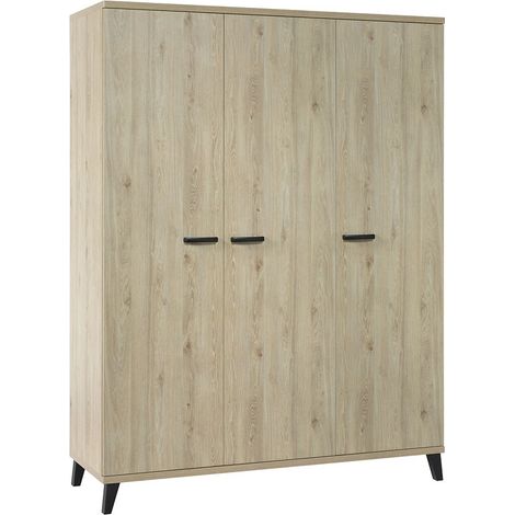 Armadio robusto per camera dei bambini con 3 ante, collezione DANAÉ, colore rovere chiaro.