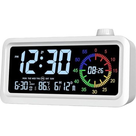 Reloj despertador inteligente con temporizador visual, contador de devoluciones y temporizador de temperatura, ideal para estudiantes y oficinas (blanco). (1/5)