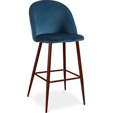 Velvet Upholstered Stool - Scandinavian Design - Evelyne Dark blue (1/5)