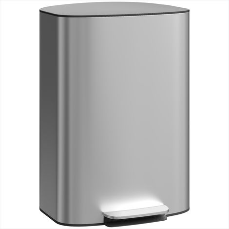 Poubelle à pédale 50L avec seau amovible et couvercle doux Gris (1/5)
