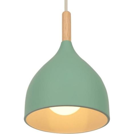 Pendelleuchte - SMOTOP - Hellgrün - Metall und Holz - 1xE27 60W (Ø17 cm) (1/5)