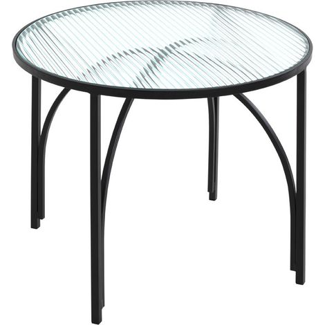 Table d'appoint, table de salon ronde en verre trempé, pieds en métal noir - diamètre 50 x hauteur 40 cm (1/5)