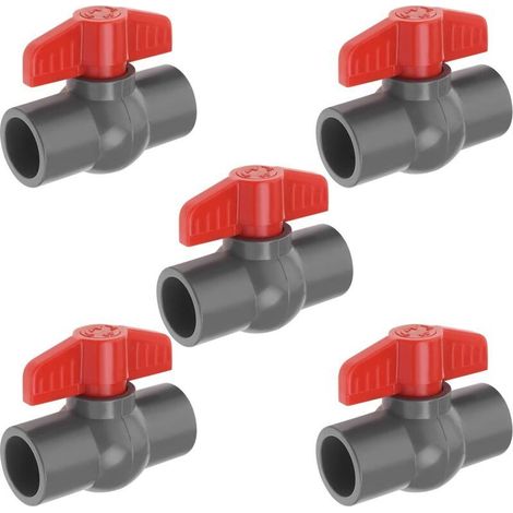 PVC Ball Valve Parts with Diameter Hole, PVC Socket End Shut-Off Valve Used for Irrigation, Swimming Pools, Commercial Plumbing, Aquariums, 20mm, Red Gray (1/5)