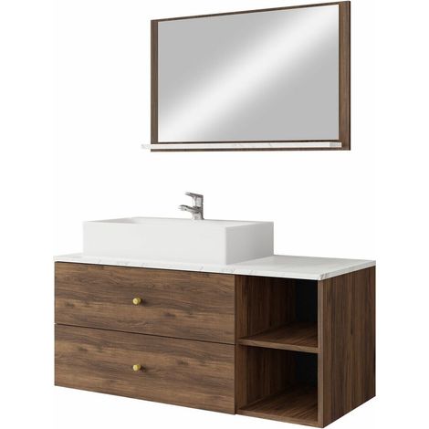 Conjunto de mueble de baño Salus I, Nogal + Mármol blanco (1/5)