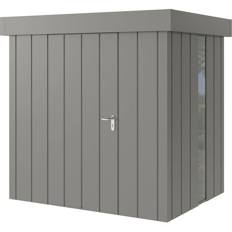 Hörmann Metall-Gerätehaus "Juno" mit Flachdach, JFD4 - Modern, 214 x 166 cm (B x T), graualuminium, mit bodentiefem Fenster, 1-flüglige Tür, Anschlag links (1/5)