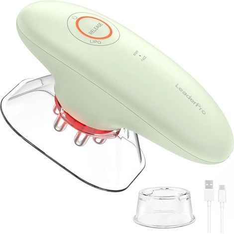 Masseur Anti Cellulite Électrique à Ventouse, EMS et Lumière Rouge, 3 Niveaux d’Intensité, 2 Ventouses, pour Corps et Visage, Effet Drainage Lymphatique, Raffermissant, Massage en Profondeur, Vert (1/5)