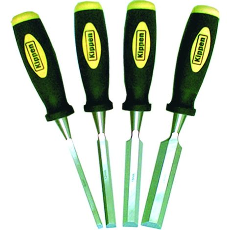 Kippen 1223 - Set di 4 Pezzi di Scalpelli per la Lavorazione del Legno. Con Impugnatura in bicomponente Giallo/Nero.