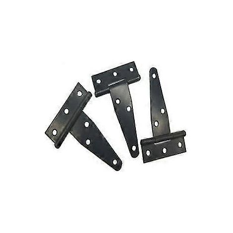 Lot de 3 charnières robustes noires en T pour portails en bois, portes métalliques, portes de grange, placards et abris de jardin. Résistantes à la rouille. (1/4)