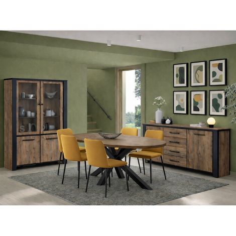Salle à manger complète en bois 210cm – Buffet 2 portes 3 tiroirs – Table ovale pour 6 à 8 personnes – Élégance moderne (1/5)