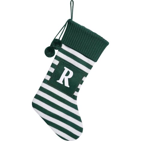 Chaussette De Noël - Brodée Lettre Initiale - Vert Blanc - 50 X 27 X 3 Cm - Décoration De Cheminée Ou Arbre De Noël - 1 Pièce (1/4)