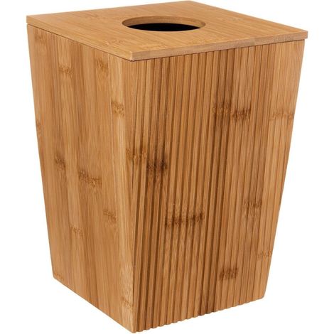 Poubelle de salle de bain 6 L – En bambou – Avec couvercle – Beige – Design naturel et élégant (1/4)