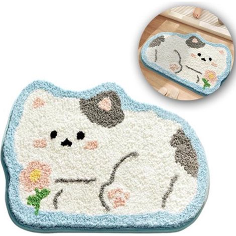 Tappeto,Tappetino da bagno con animali dei cartoni animati,Tappetino spesso in peluche,Simpatico tappeto in microfibra,80x50 cm Gatto (1/5)