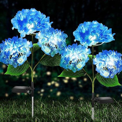 Dekorative Solar-Gartenleuchten für den Außenbereich – 2er-Pack Hortensien-Solar-Gartenstecker, wasserdicht und mit realistischen LED-Blumen, betrieben mit Erdspieß für den Außenbereich (1/5)