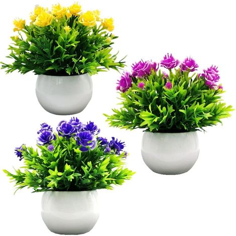 Fleurs Artificielles Plantes Lot de 3 Petites Plantes Artificielles en Pot - Tricolore - Pour l'intérieur et l'extérieur - Décoration pour Salle de Bain, Salon, Maison, Bureau, Balcon (1/5)