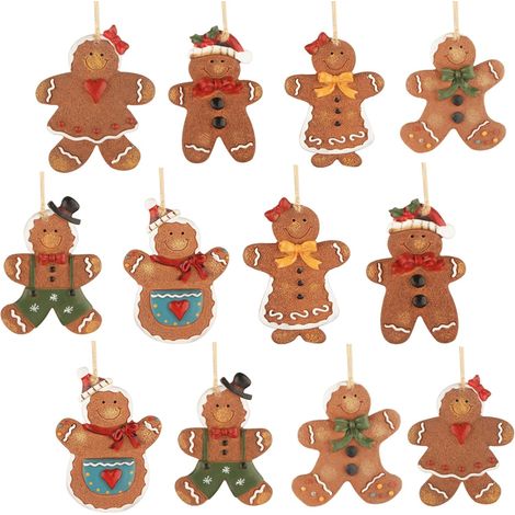 12 Lebkuchenmännchen-Weihnachtsbaumschmuckstücke aus Kunstharz für die Weihnachtsbaum- und Partydekoration (1/5)
