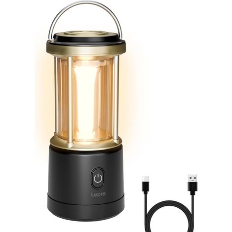 Lampe Camping LED Rechargeable 2000lm, 5 Modes Dimmable, IPX4 Etanche Éclairage 360°, Recharge USB (1/5)
