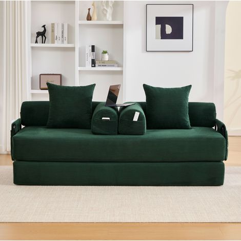 Divano modulare pieghevole in tessuto verde smeraldo con struttura in metallo e 3 cuscini OKWISH (1/5)