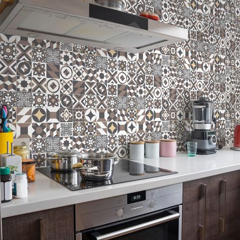 Sticker Mural Carrelage adhésif Cuisine Salle de Bain - 60 STICKERS CARREAUX DE CIMENT AZULEJOS TAVACO - 60stickers15x15cm (1/5)