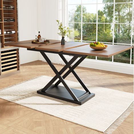 Mesa comedor extensible nogal y metal para hogar OKMYHOME (1/5)