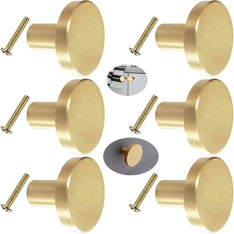 6 Pieces Drawer Knobs, Gold Furniture Knobs, Round Cabinet Knobs, Gold-Plated Brass Drawer Knobs, Kitchen Door Handles for Decor - 20 x 25 mm (1/5)