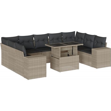 vidaXL Set Divano Giardino 10 pz con Cuscini Grigio Chiaro Polyrattan (1/5)