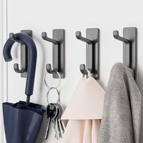 Ganchos adhesivos de pared de 4 piezas, no requieren perforación, de acero inoxidable, impermeables, para baño y cocina. (1/5)