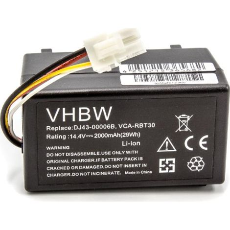 vhbw Battery compatible with Samsung Navibot VCR8980, SR8981, SR8950, SR8980, VCR8940, VCR8930 Vacuum Cleaner (2000 mAh, 14.4 V, Li-Ion)