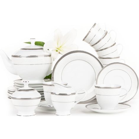 KONSIMO GEOS PLATIN Teeservice für 6 Personen (15-teilig) Porzellan, Platin