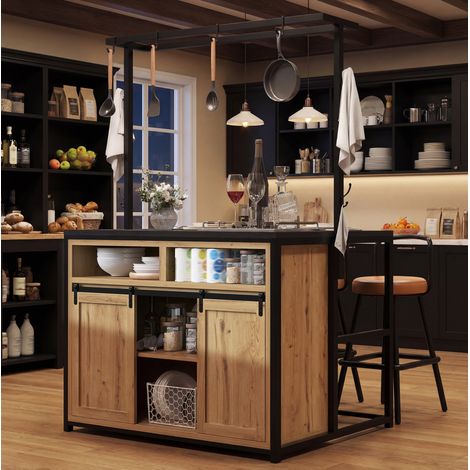 Mobile cucina con piano di lavoro e presa, 107 x 62 x 183 cm, legno/nero HAVRYA (1/5)