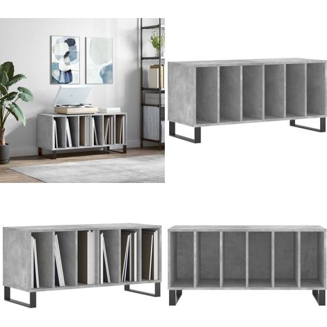 Mobile Porta Dischi Grigio Cemento 100x38x48 Legno Multistrato - Ripostiglio per dischi - Mobile per vinili
