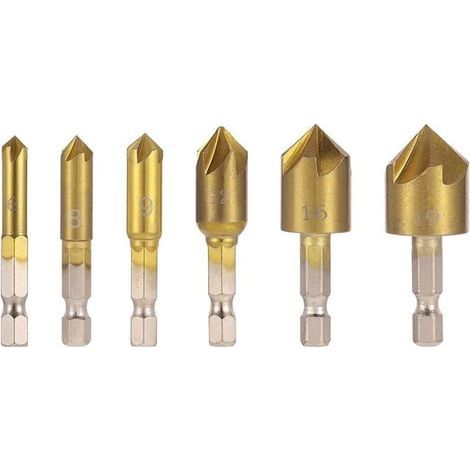 Set mit 6 Senkbohrern (82°-Winkel) für Holz, Schnellwechselsystem, 6 bis 19 mm (1/4)