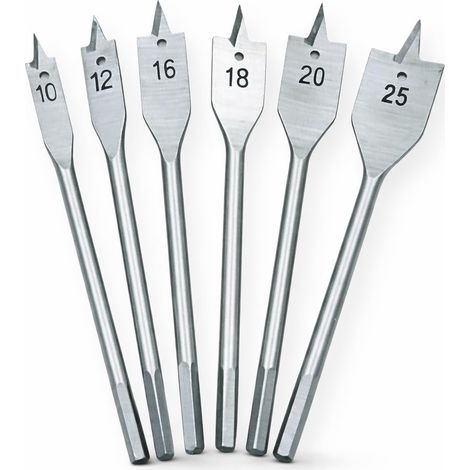 Lot de 6 embouts plats pour bois Ø 10–25 mm Tige hexagonale 1/4" changement rapide pour perceuse et visseuse – Forage bois et dérivés VHT02621 (1/5)