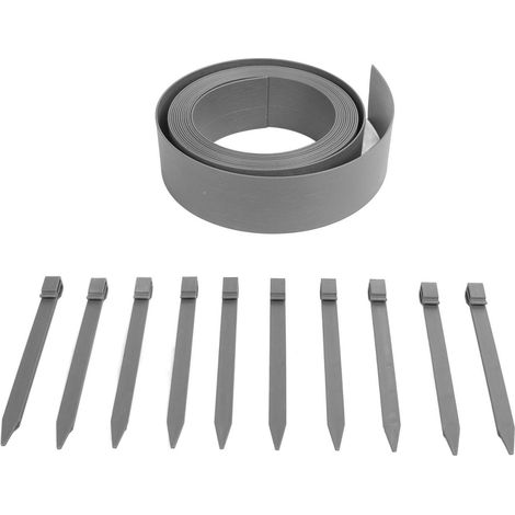 Bordure de jardin en plastique imitation bois, kit de bordure plate en PE avec clous de fixation, 10 m, gris (1/5)