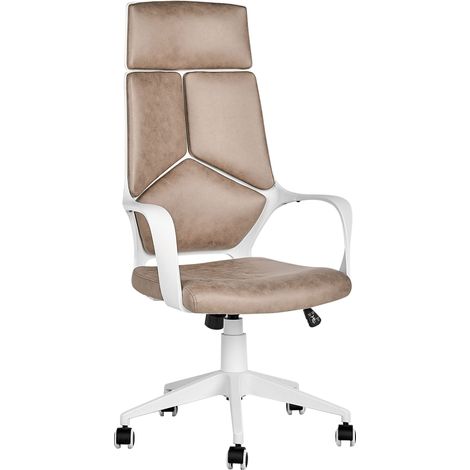 Office Chair Sand Beige Faux Suede Swivel Desk Computer Adjustable Seat Reclining Backrest Injection Moulded Foam Minimalist DELIGHT