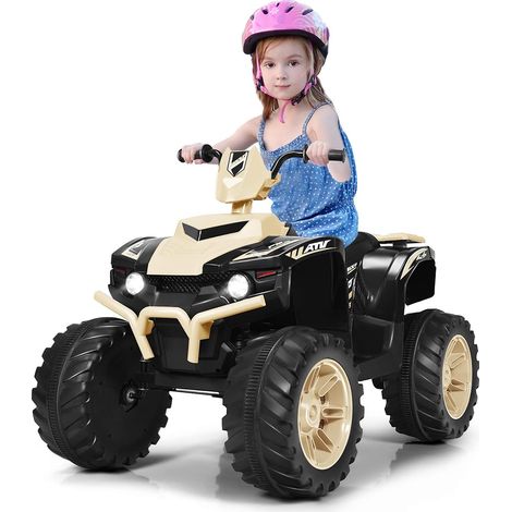 COSTWAY Quad Électrique 12V pour Enfants 3-7 Ans, avec Démarrage Lent, Vitesse 2,8-5 km/h, Lumières LED, Musiques et Histoires, 104 x 67 x 74 cm, pour Différents Terrains (Jaune) (1/5)