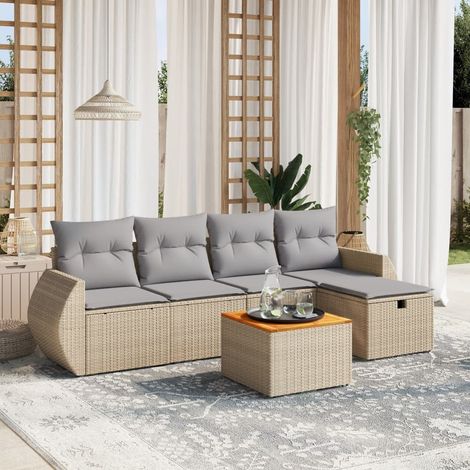 Juego de sofás jardín con cojines beige mezcla 6 pzas ratán PE vidaXL (1/4)