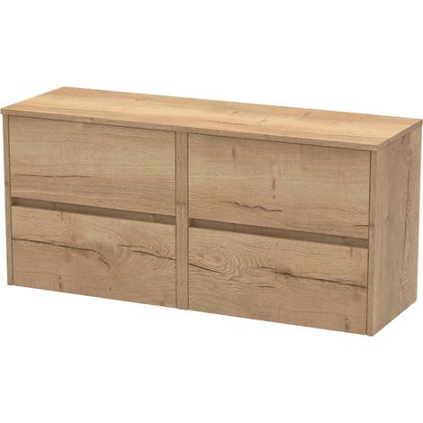 Chartley Contemporary 4 Drawer Wall Hung Vanity Unit with Worktop, Autumn Oak, 1200mm
