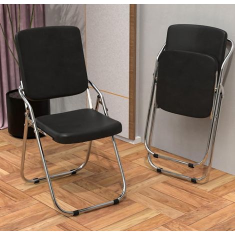 Lot de 1 Chaises Pliantes en Simili Cuir noir Faciles à Nettoyer – Dossier Confortable & Pieds Chromés Argents Design Moderne pour Cuisine/Salle à Manger/Réunion – Idéal Petits Espaces & Résistance 1 (1/5)