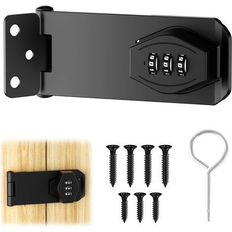 4-inch Lockable Door Lock - Combination Lock - Sliding Lock - Black Metal Lock - For Small Doors and Cabinets (1/5)