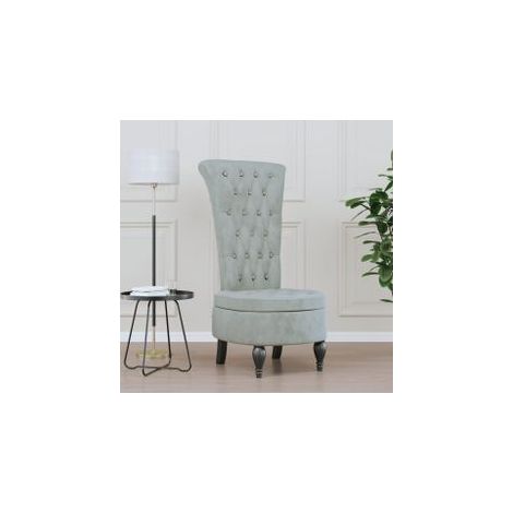 Chaise à dossier haut gris clair velours conception de bouton (1/5)