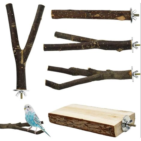 Wooden Parrot, Natural Perches for Birds, Tree with Screws and Washers, Branches Cage, Toys for Cockatiels Lovebirds Canary (1/5)