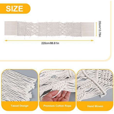 Handgewebter, beigefarbener Tischläufer aus Baumwolle, ideal für Hochzeiten, Esstische und als Dekoration für Ihr Zuhause. Im Bohème-Stil, gewebt in Seilform.