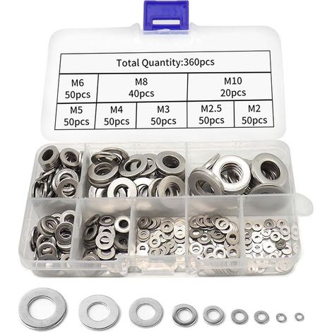 360 Pièces Rondelles Pour Gonds De Porte,Rondelle Inox,Rondelle De Blocage,Rondelles Metal,de Blocage pour Entretien Boulons à Vis Fixes Industriels (M2 M2.5 M3 M4 M5 M6 M8 M10) (1/5)